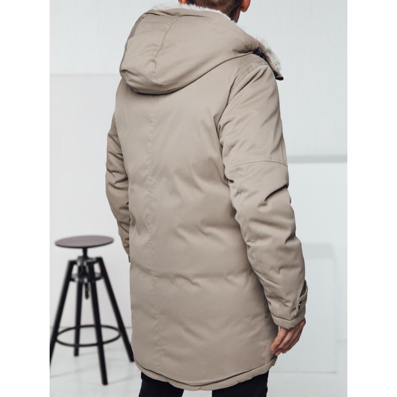 Pánská zimní bunda parka s kapucí tmavě béžová