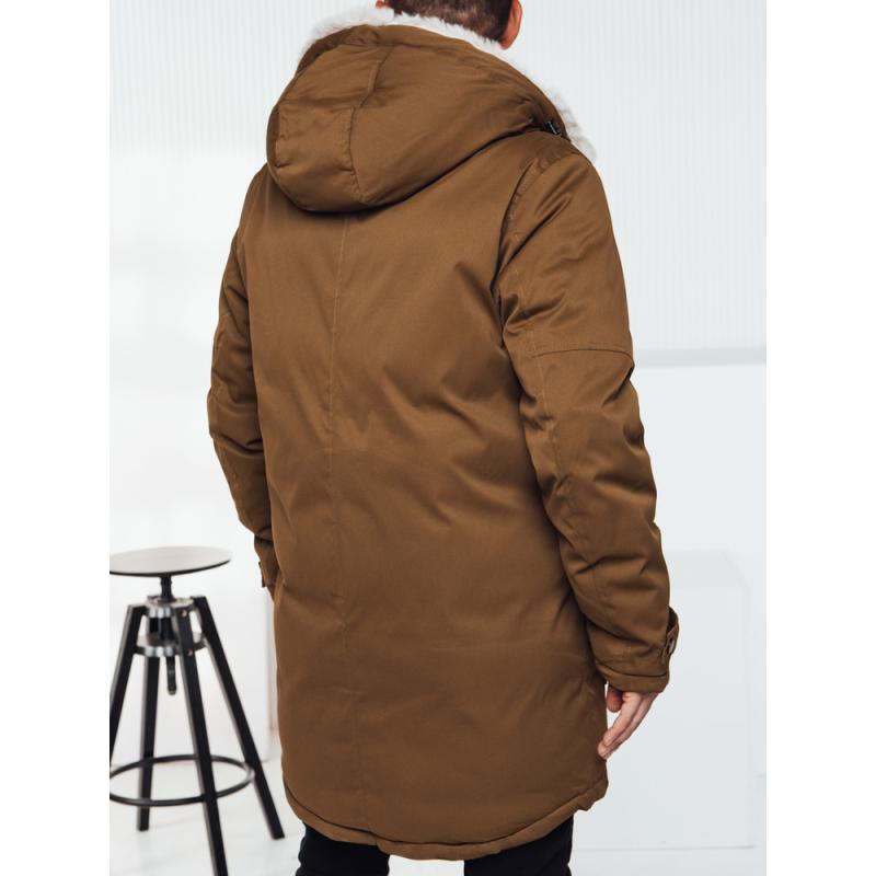 Pánská zimní bunda parka s kapucí tmavě béžová