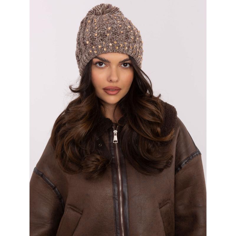 Tmavě béžová dámská čepice se zirkony
