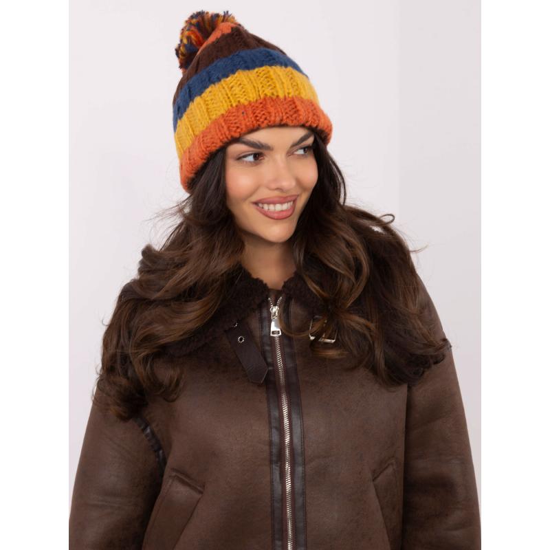 Oranžová a žlutá dámská pletená čepice