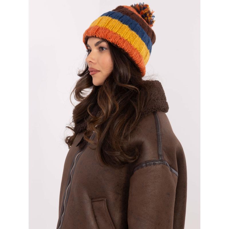 Oranžová a žlutá dámská pletená čepice