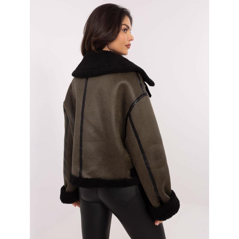 Khaki színű, szigetelt téli motoros dzseki