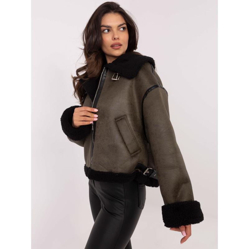 Khaki színű, szigetelt téli motoros dzseki