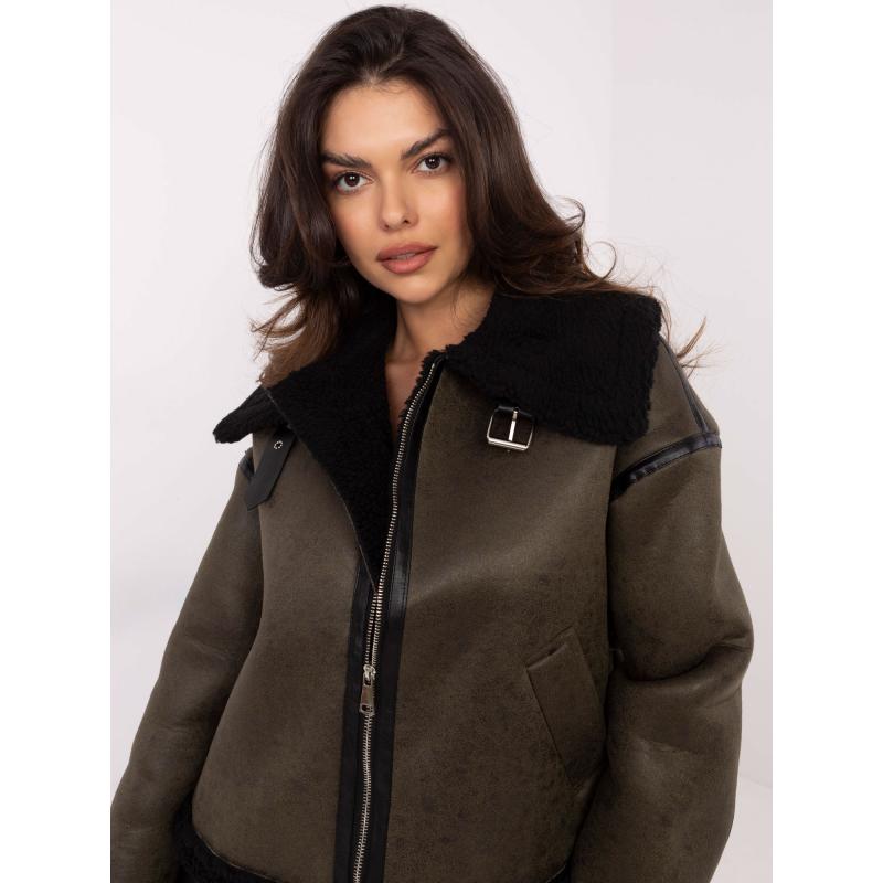 Khaki színű, szigetelt téli motoros dzseki