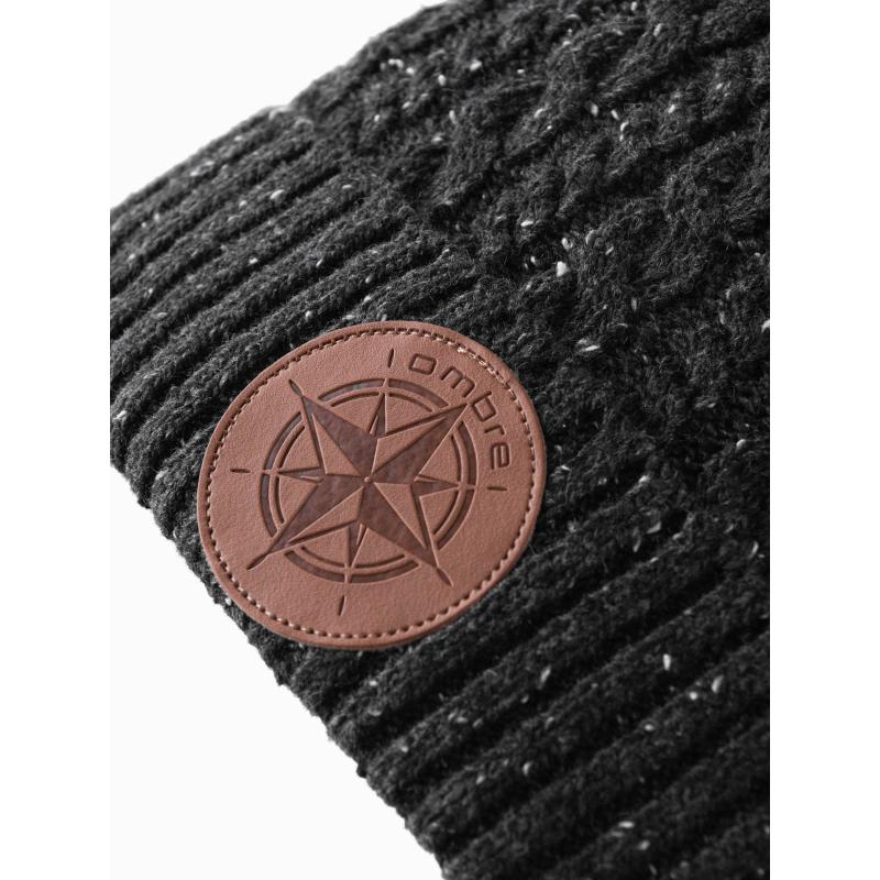 Pánská čepice s kulatou reliéfní nášivkou – grafitová V1 OM-ACWH-0121