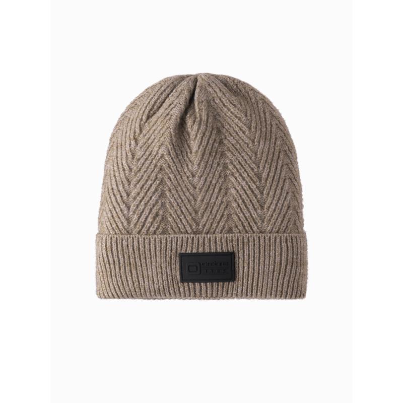 Férfi kötött sapka felirattal – hamuszürke V6 OM-ACWH-0122