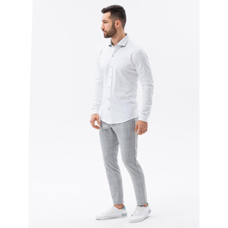 Pánské tričko SLIM FIT z ozdobné tkaniny - modré V1