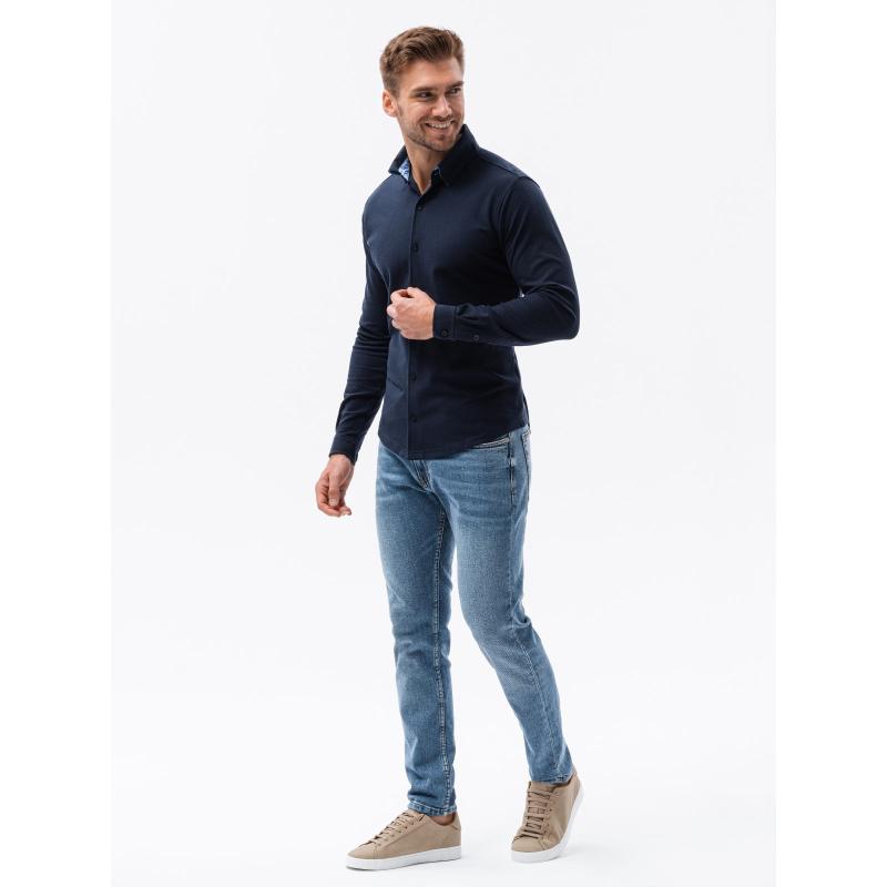 Pánská košile SLIM FIT z ozdobné tkaniny - modrá V1