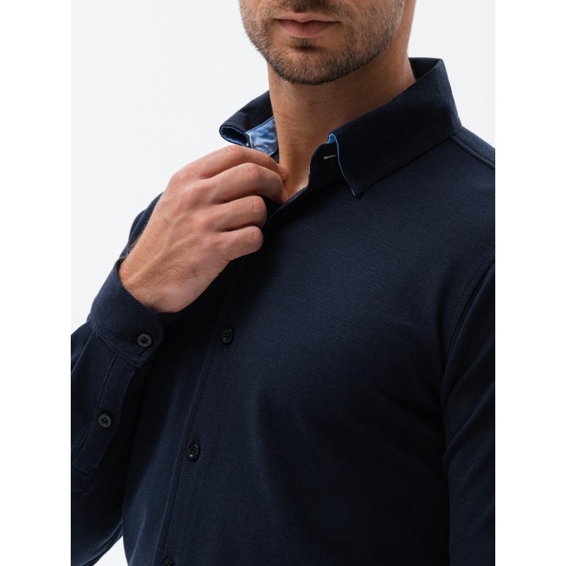 Pánská košile SLIM FIT z ozdobné tkaniny - modrá V1