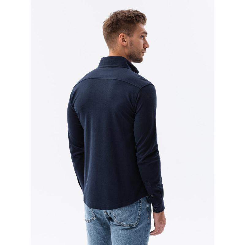 Pánská košile SLIM FIT z ozdobné tkaniny - modrá V1