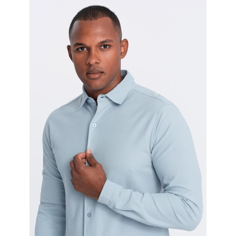 Pánská košile SLIM FIT z ozdobné tkaniny - modrá V1