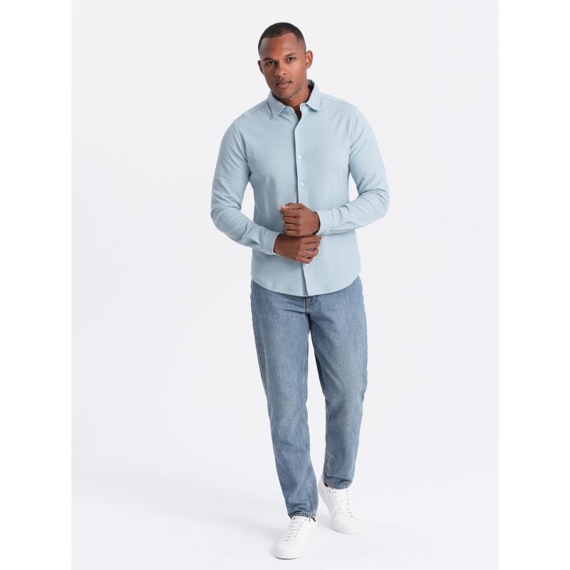 Pánská košile SLIM FIT z ozdobné tkaniny - modrá V1