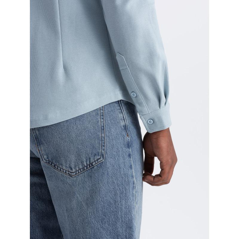 Pánská košile SLIM FIT z ozdobné tkaniny - modrá V1