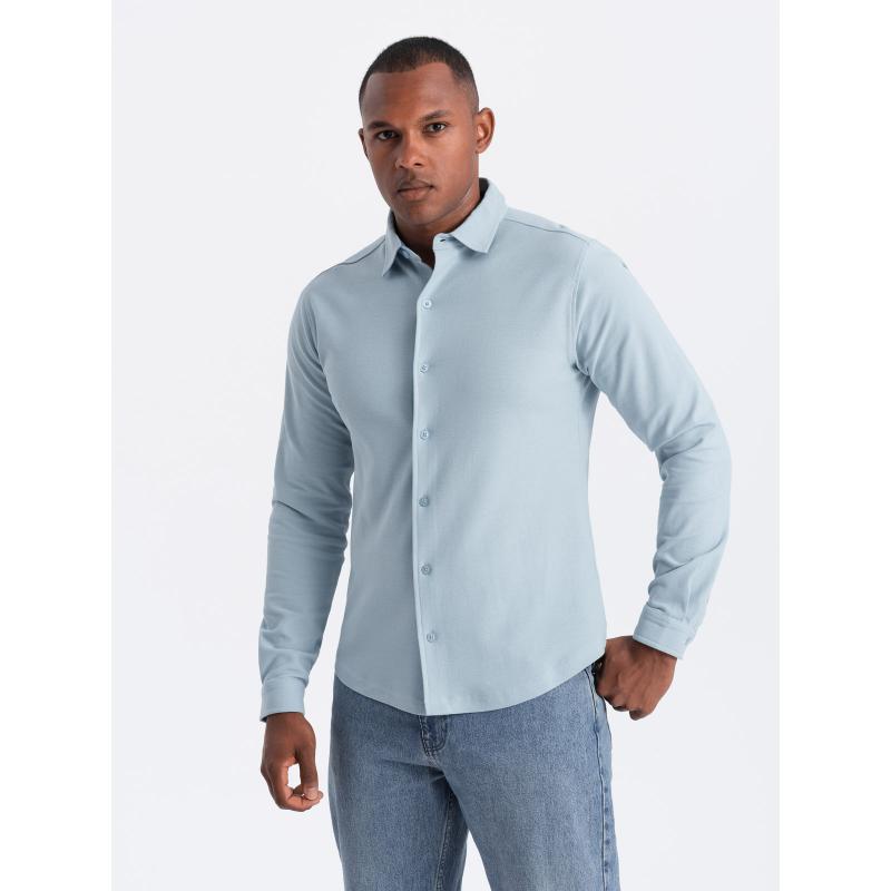 Pánská košile SLIM FIT z ozdobné tkaniny - modrá V1