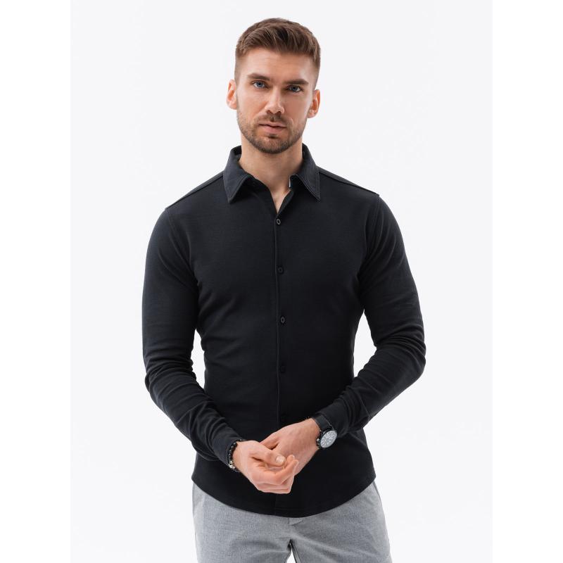 Férfi SLIM FIT póló dekoratív anyagból - kék V1