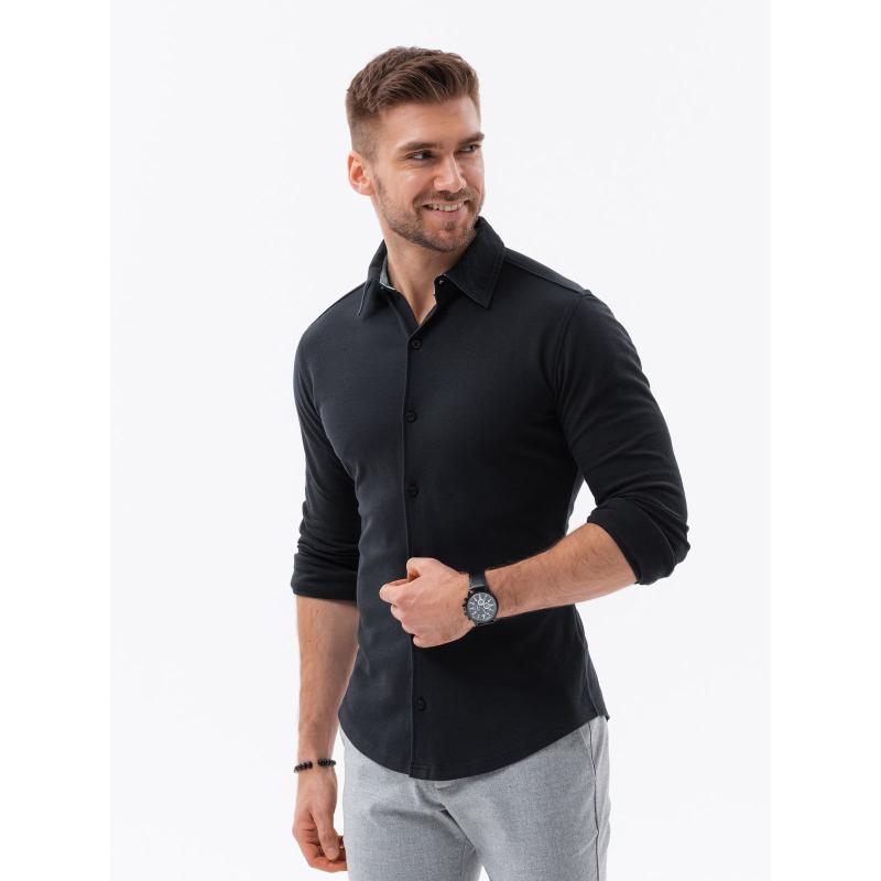 Pánske tričko SLIM FIT z ozdobnej tkaniny - modré V1