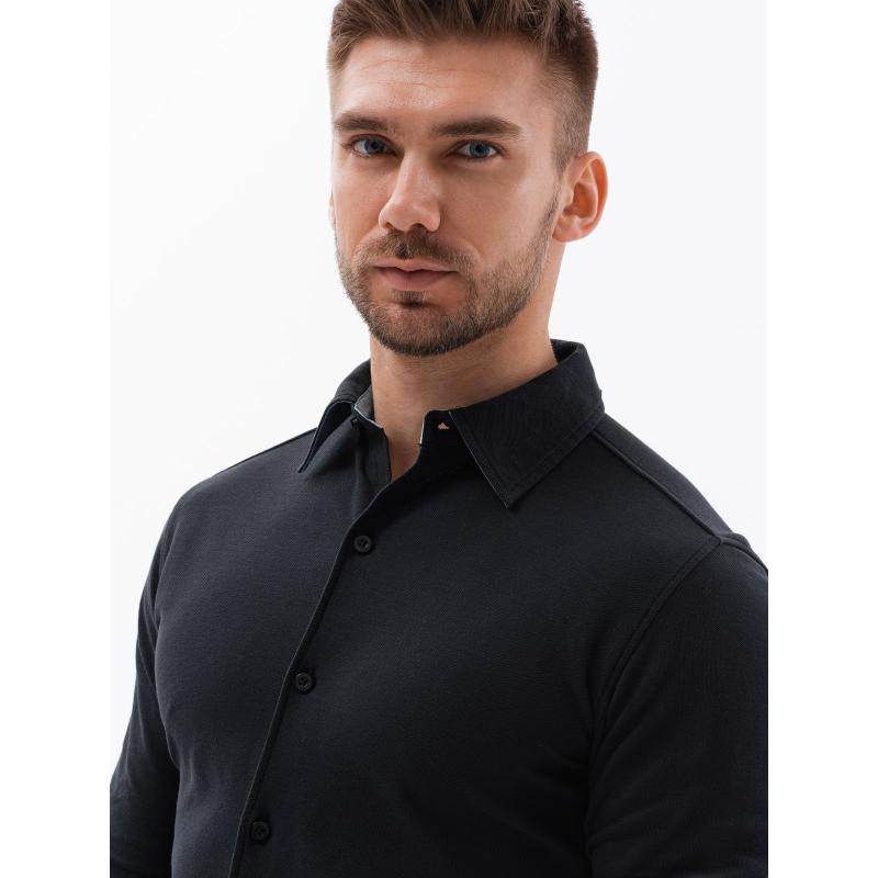 Pánske tričko SLIM FIT z ozdobnej tkaniny - modré V1