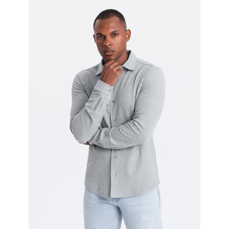 Férfi SLIM FIT ing dekoratív anyagból - kék V1