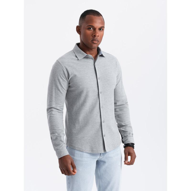 Férfi SLIM FIT ing dekoratív anyagból - kék V1