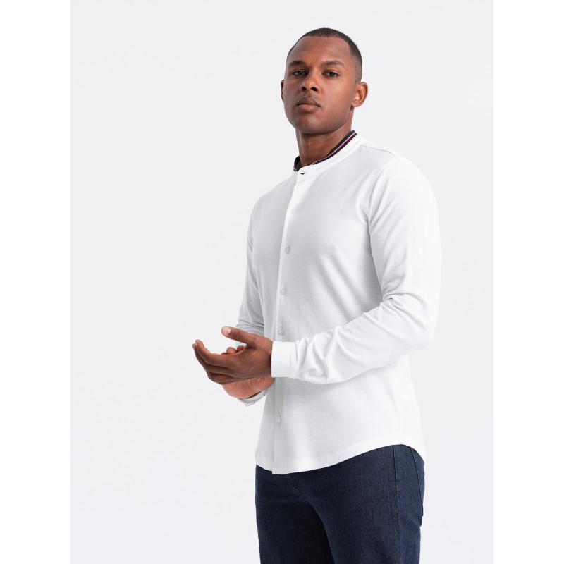 Pánská SLIM FIT košile z dekorativní látky - modrá V1