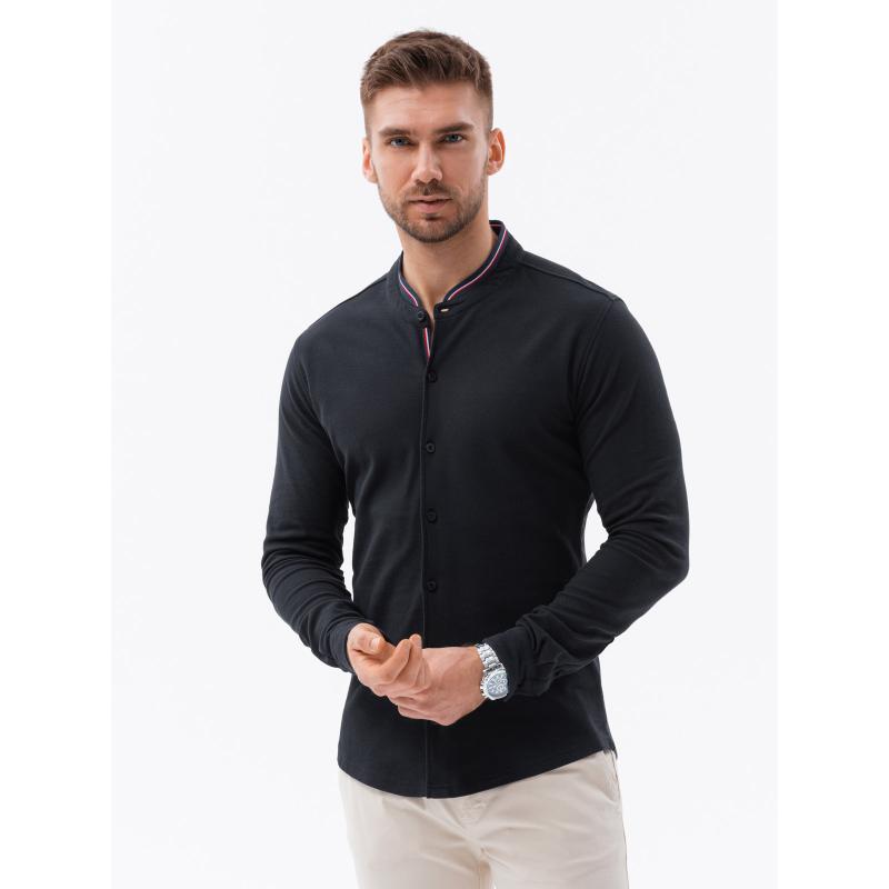 Pánská SLIM FIT košile z dekorativní látky - modrá V1