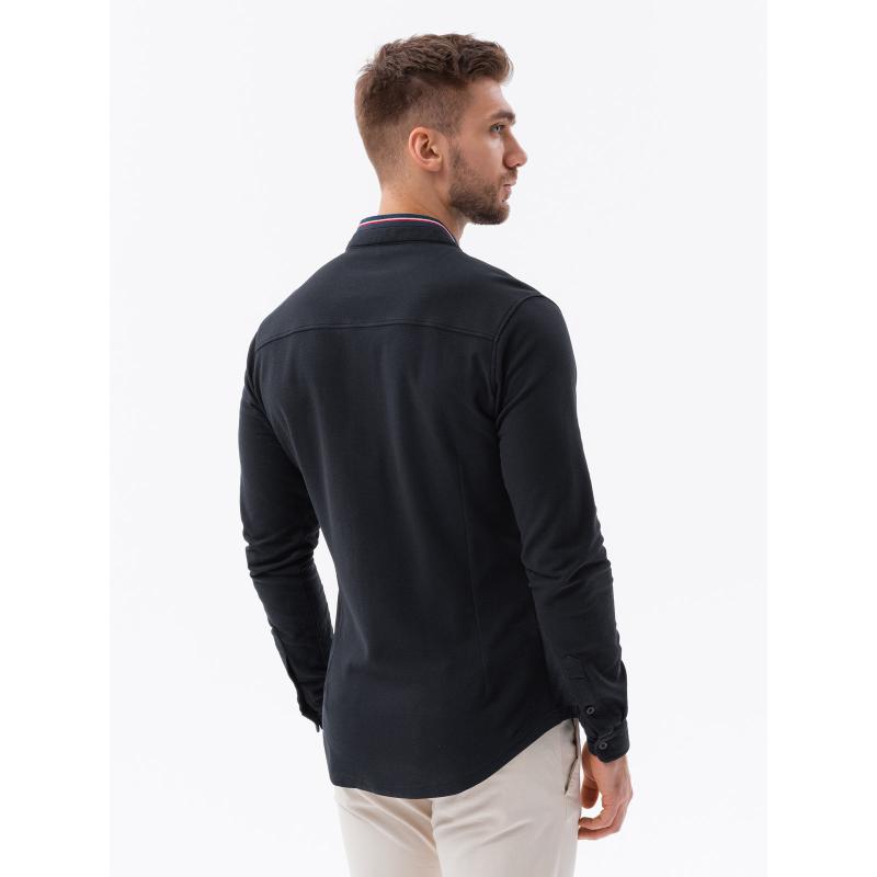 Pánská SLIM FIT košile z dekorativní látky - modrá V1