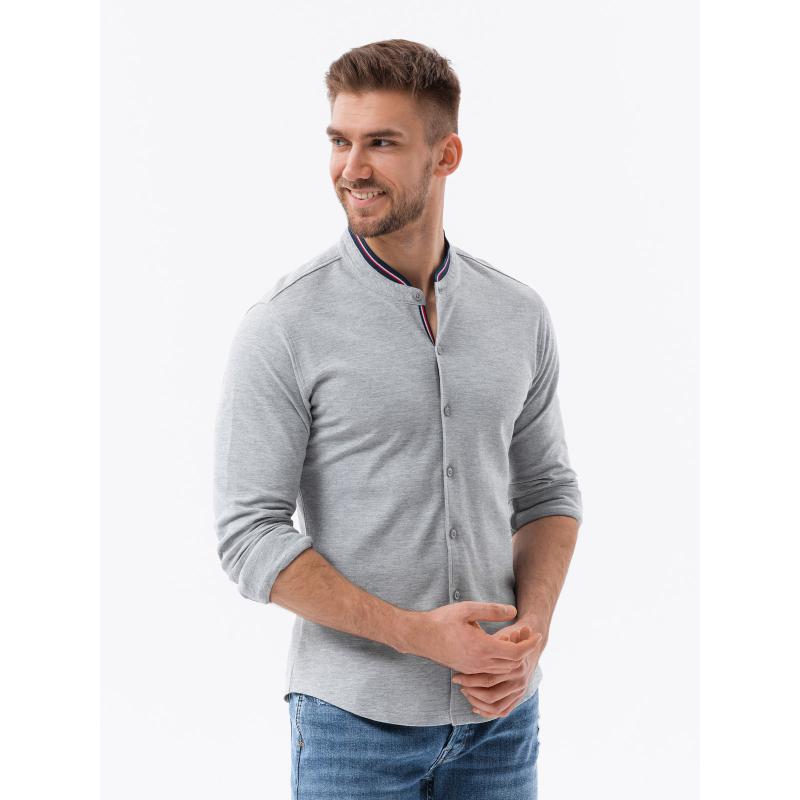 Férfi SLIM FIT ing dekoratív anyagból - kék V1