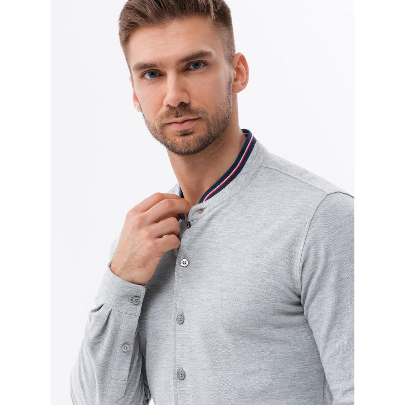 Pánská SLIM FIT košile z dekorativní látky - modrá V1