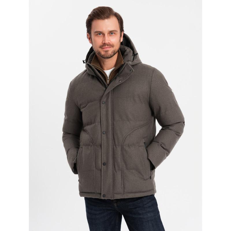 Pánská lehká bunda s kapucí a síťovanou podšívkou - olivová V2