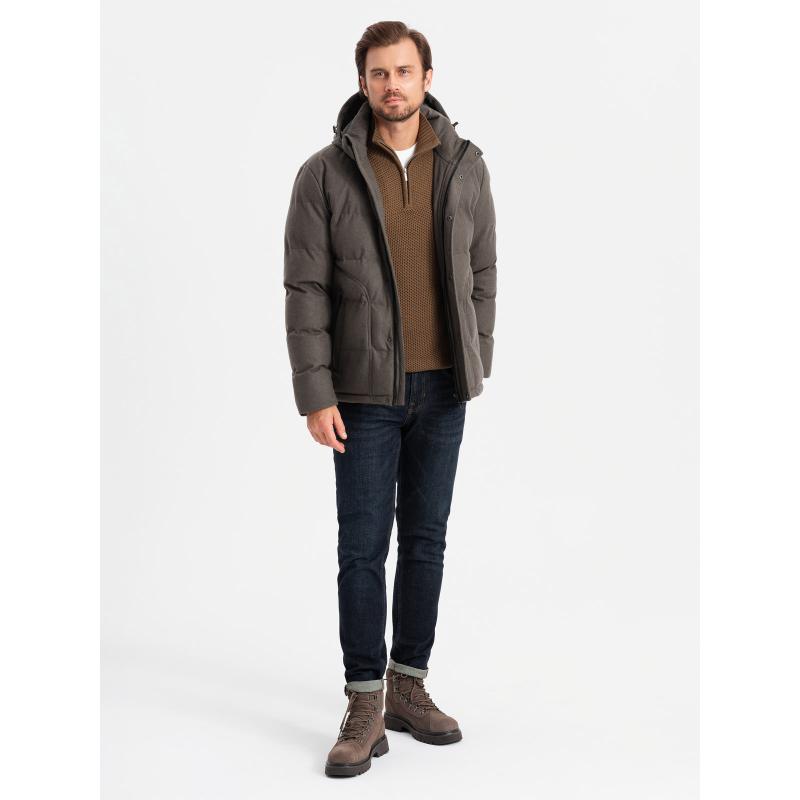 Pánská lehká bunda s kapucí a síťovanou podšívkou - olivová V2