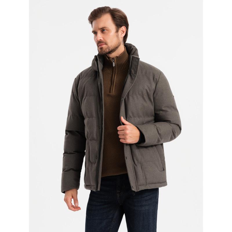 Pánská lehká bunda s kapucí a síťovanou podšívkou - olivová V2