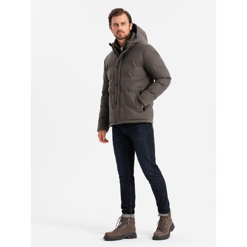 Pánská lehká bunda s kapucí a síťovanou podšívkou - olivová V2