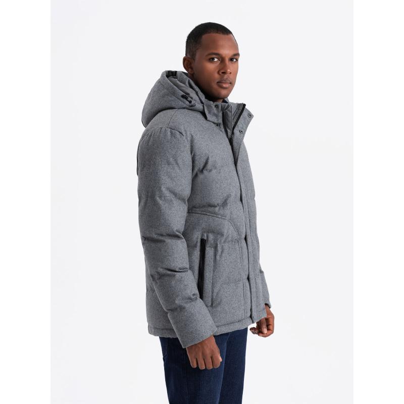 Férfi könnyű kabát hálós béléssel és kapucnival - szürke V6