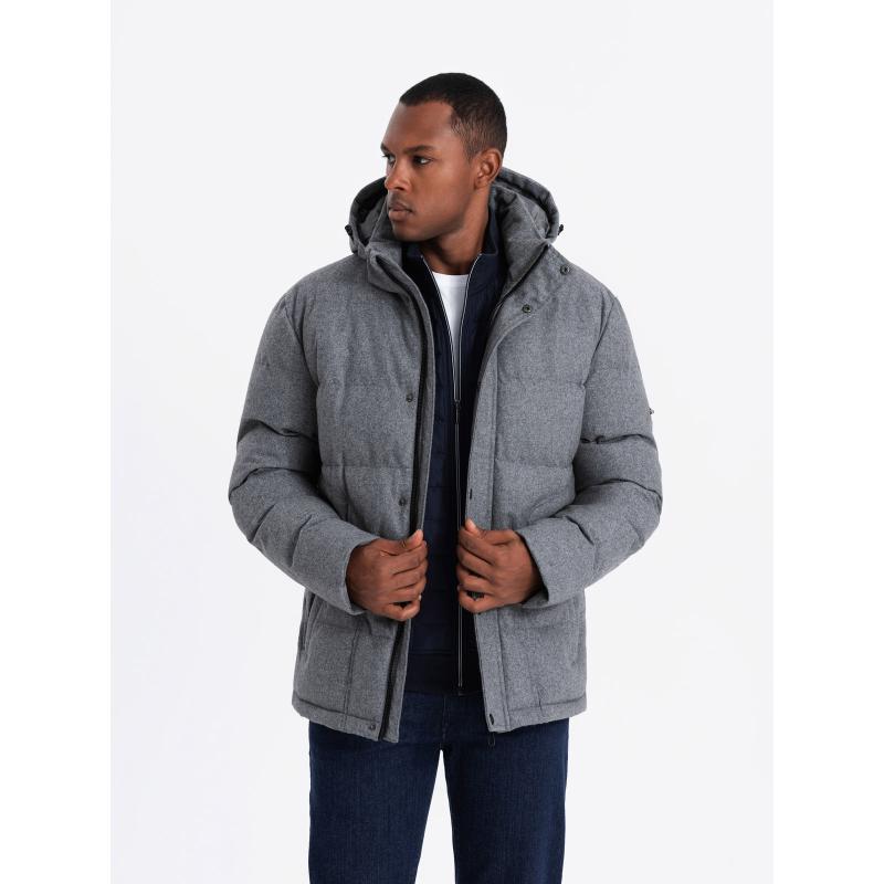 Férfi könnyű kabát hálós béléssel és kapucnival - szürke V6