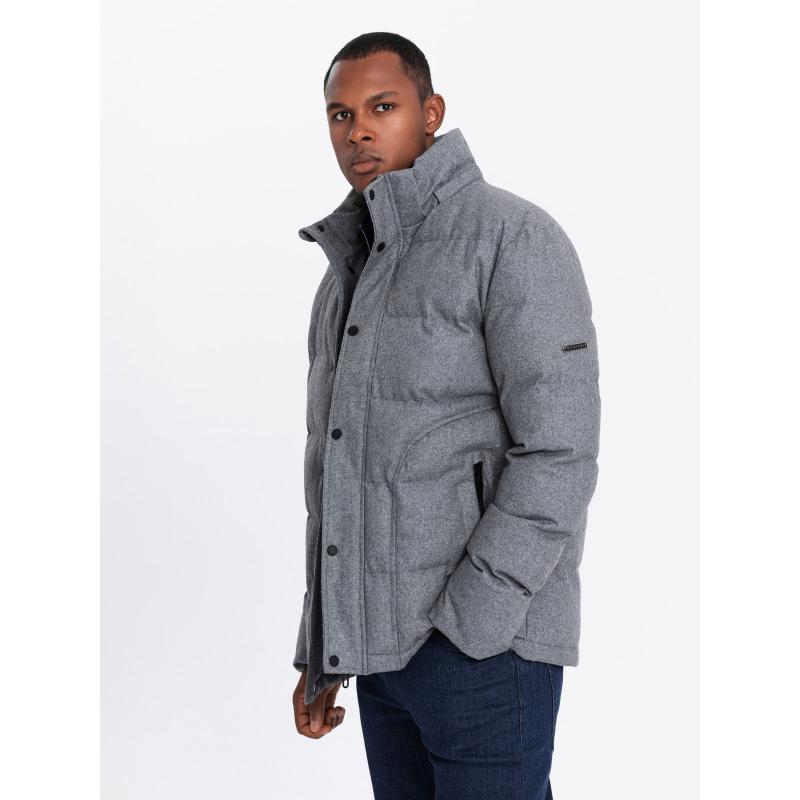 Férfi könnyű kabát hálós béléssel és kapucnival - szürke V6