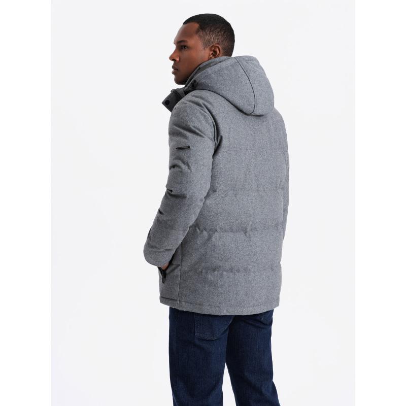 Férfi könnyű kabát hálós béléssel és kapucnival - szürke V6