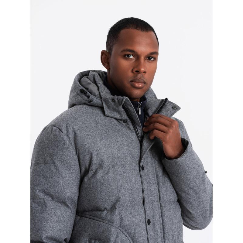 Férfi könnyű kabát hálós béléssel és kapucnival - szürke V6