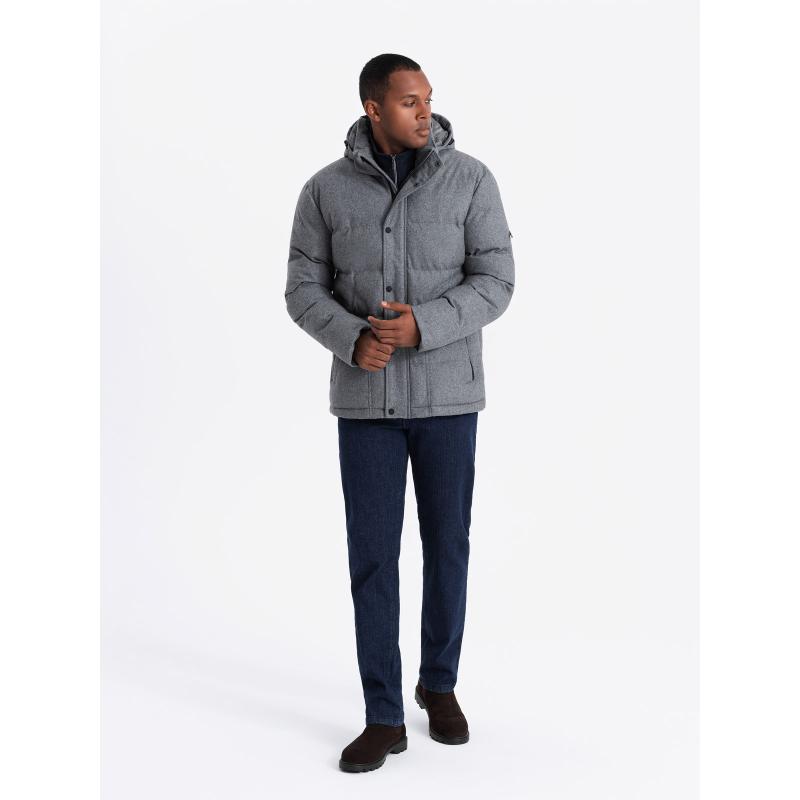 Férfi könnyű kabát hálós béléssel és kapucnival - szürke V6