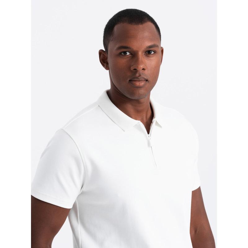 Férfi melange póló ing csíkos gallérral - fekete V1 OM-POSS-0109