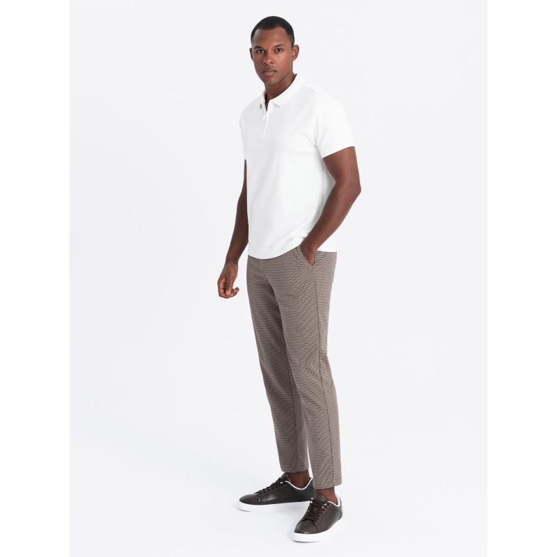 Férfi melange póló ing csíkos gallérral - fekete V1 OM-POSS-0109