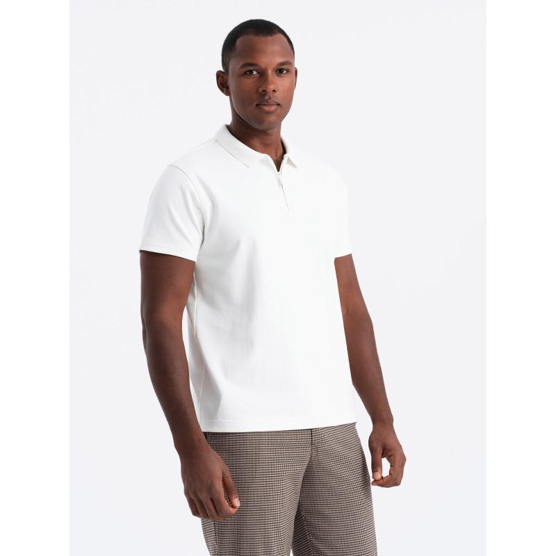 Férfi melange póló ing csíkos gallérral - fekete V1 OM-POSS-0109