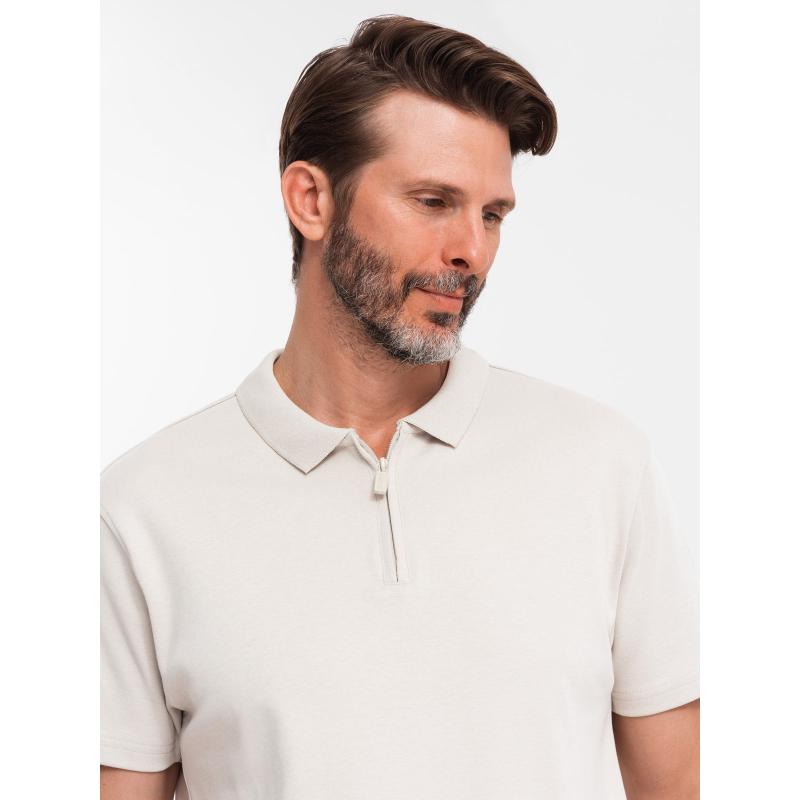 Férfi melange pólóing csíkos gallérral - fekete V1 OM-POSS-0109