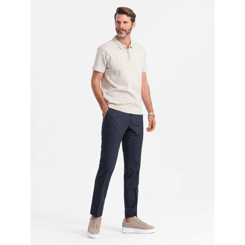 Férfi melange pólóing csíkos gallérral - fekete V1 OM-POSS-0109