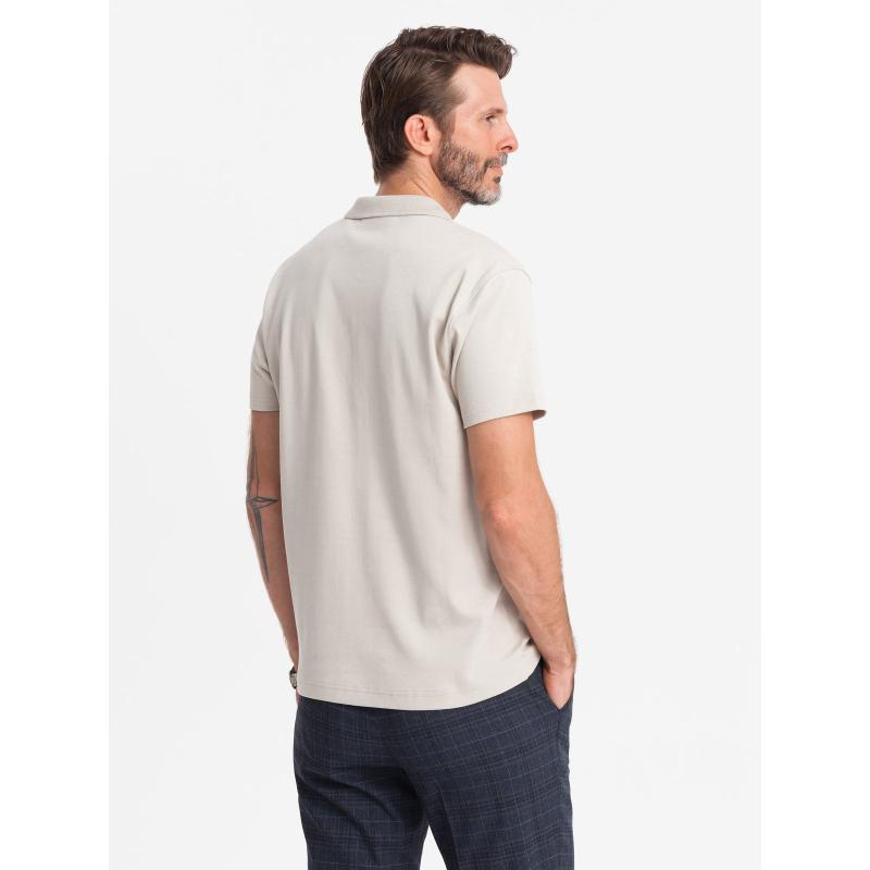 Férfi melange pólóing csíkos gallérral - fekete V1 OM-POSS-0109