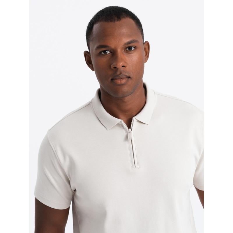 Pánská melanžová polokošile s pruhovaným límcem - černá V1 OM-POSS-0109