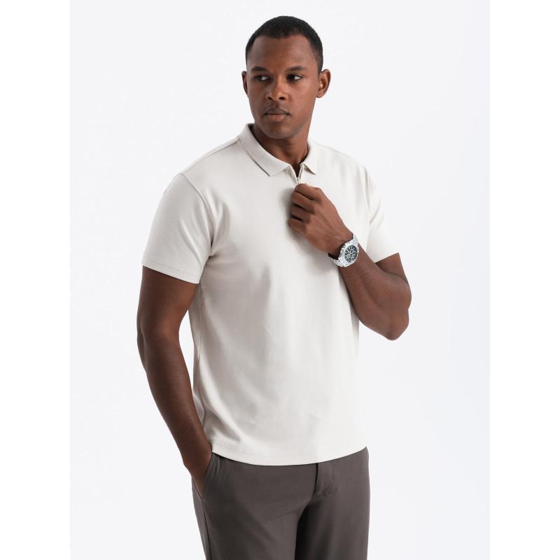 Pánská melanžová polokošile s pruhovaným límcem - černá V1 OM-POSS-0109