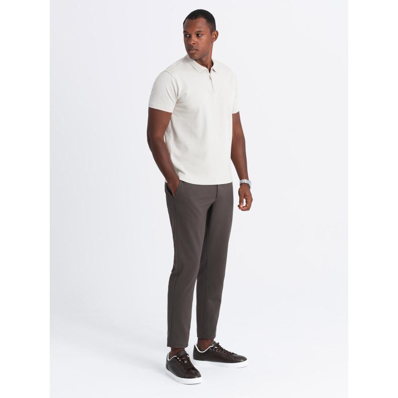 Pánská melanžová polokošile s pruhovaným límcem - černá V1 OM-POSS-0109