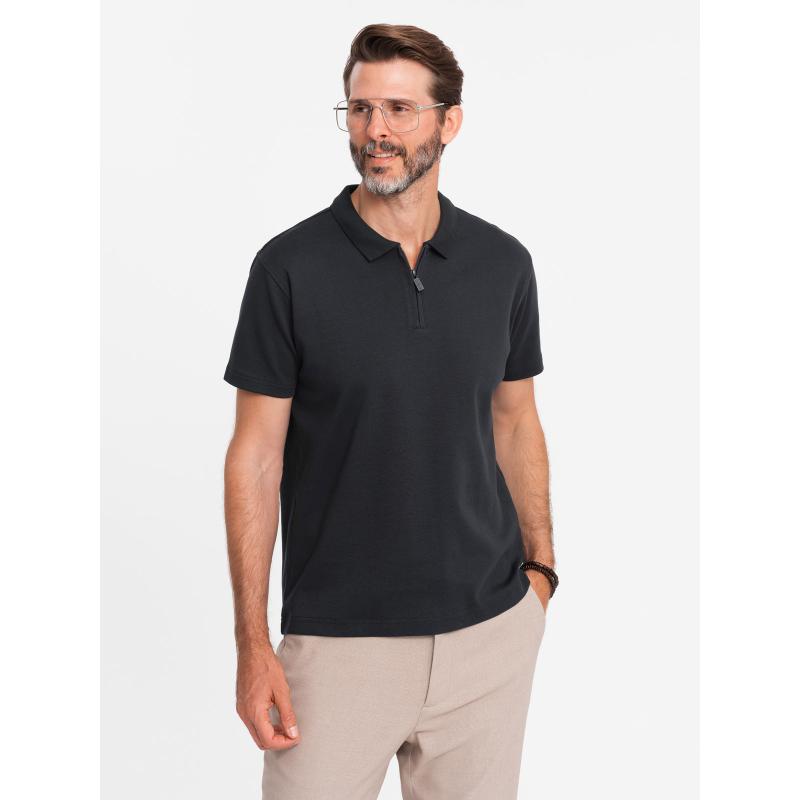 Férfi melange pólóing csíkos gallérral - fekete V1 OM-POSS-0109