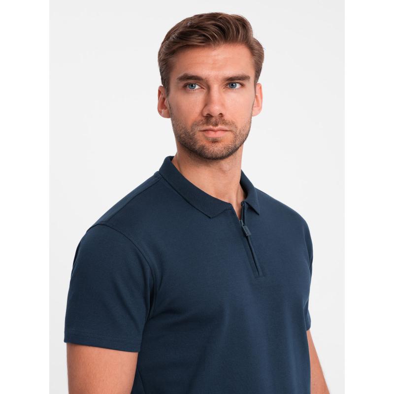 Pánská melanžová polokošile s pruhovaným límcem - černá V1 OM-POSS-0109