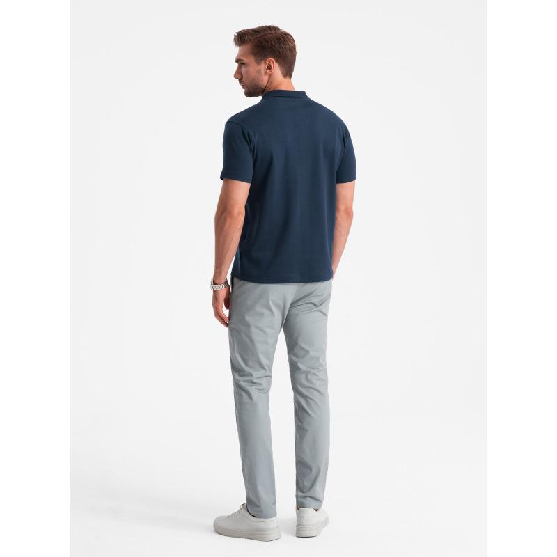 Pánská melanžová polokošile s pruhovaným límcem - černá V1 OM-POSS-0109